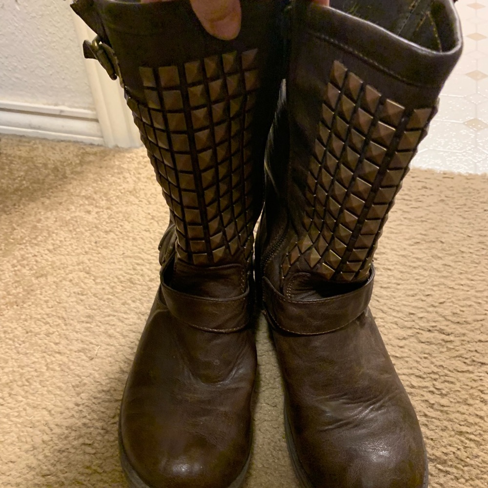 Brown studded combat boots